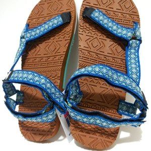MUK LUKS Sand Bar Women's Sandal, Blue Aztec Print, Size 9